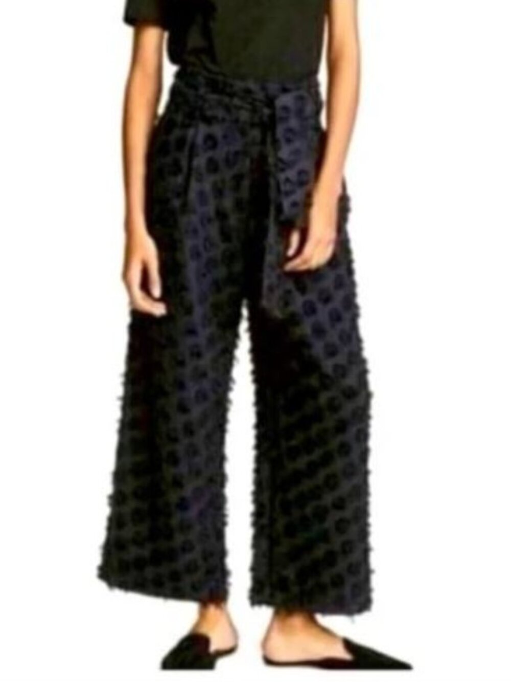 H&M Women's Textured Dot High Waist Tie Belt Pockets Ankle Length Pants Size 4